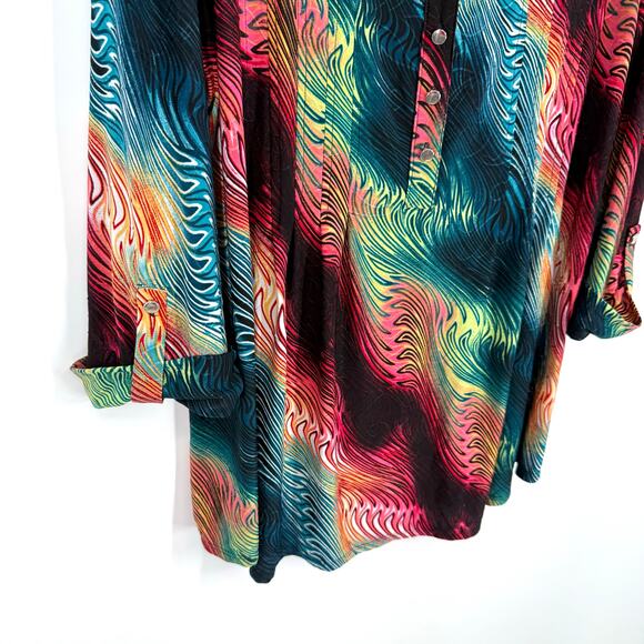 New Directions Curvy Plus Size 2X Stretchy Tropical Artsy Blouse Shirt Top Beach - Picture 4 of 7